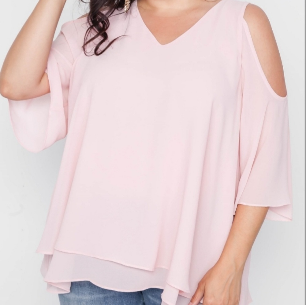 Plus Size Blush Cold Shoulder Chiffon Top